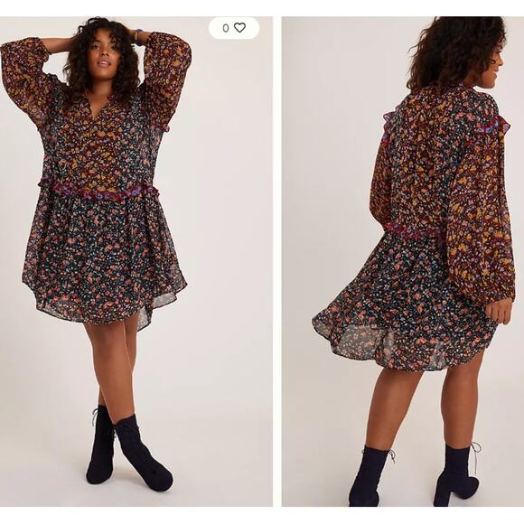Anthropologie Boho Hippie Ruffle Floral Helene Tunic Dress Size Medium - Picture 1 of 10